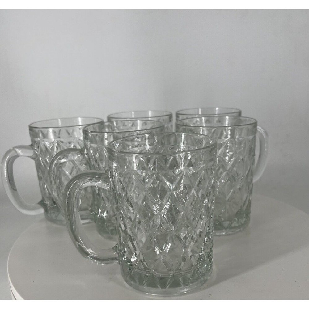 6 Eggnog Mugs Crystal Cut Vintage Paul Sebastian Tankard Diamond Glasses Special